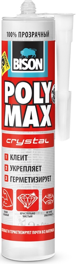 Клей-герметик полиуретановый, ms-полимер, Bison Poly Max Crystal 
